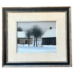 Vintage Boho Winter Landscape Original Oil on Canvas