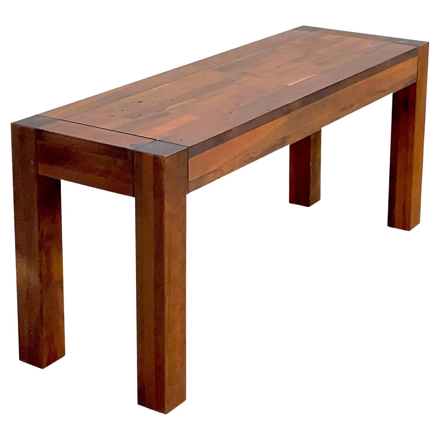 Vintage Boho Wood Block Parsons Console Table
