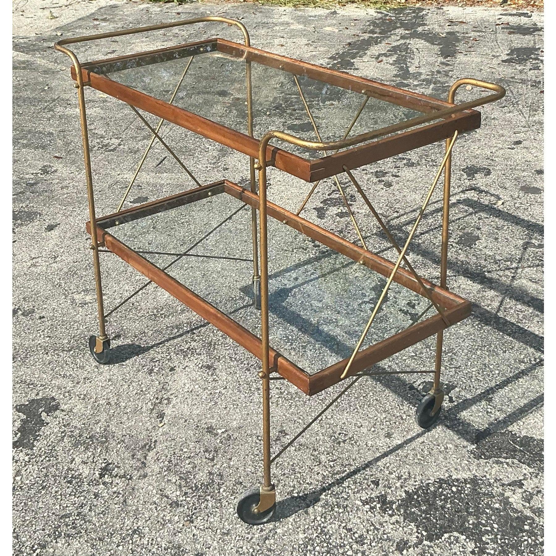 Américain Barcart Vintage Boho en verre avec cadre en bois en vente