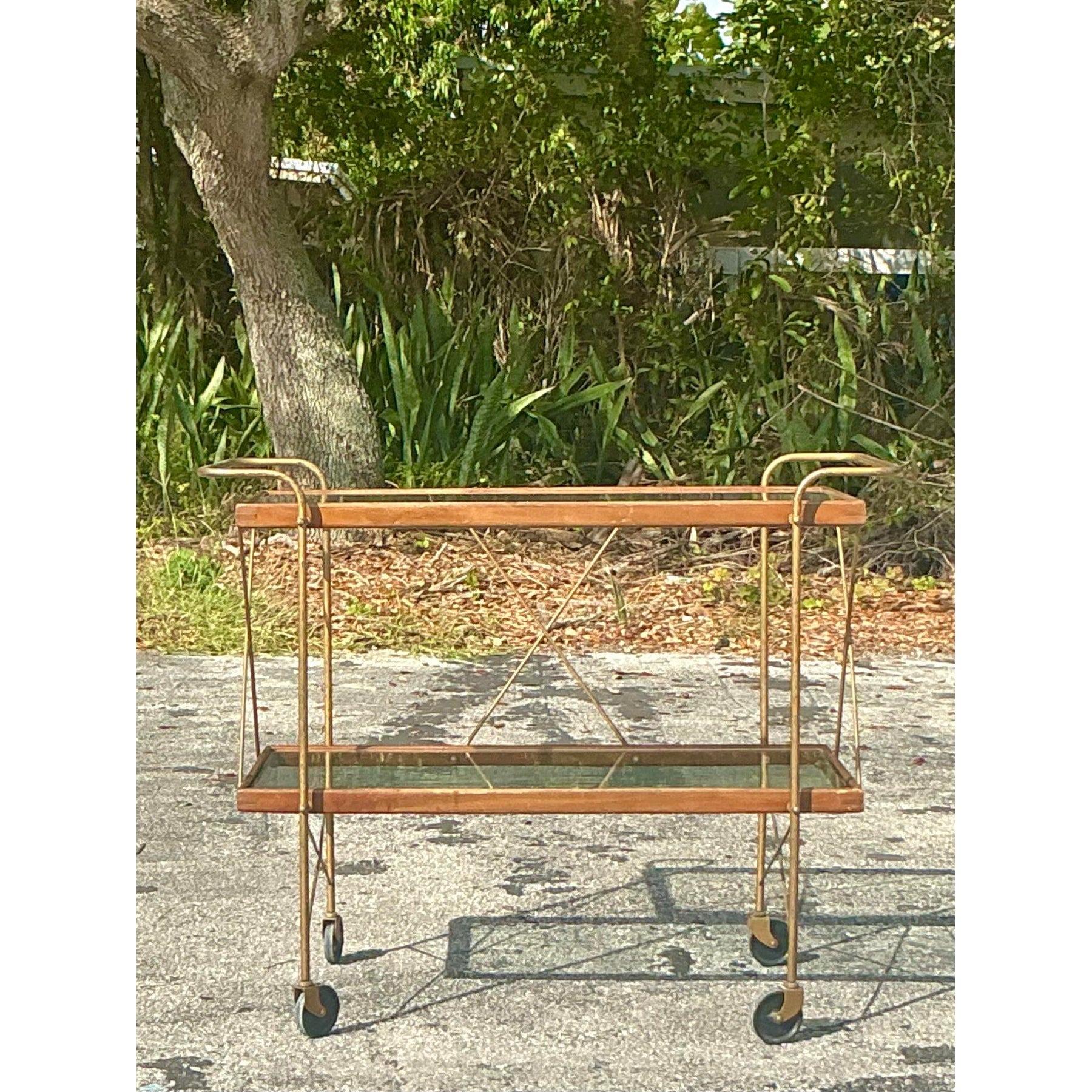 20ième siècle Barcart Vintage Boho en verre avec cadre en bois en vente