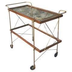 Vintage Boho Wood Frame Glass Barcart