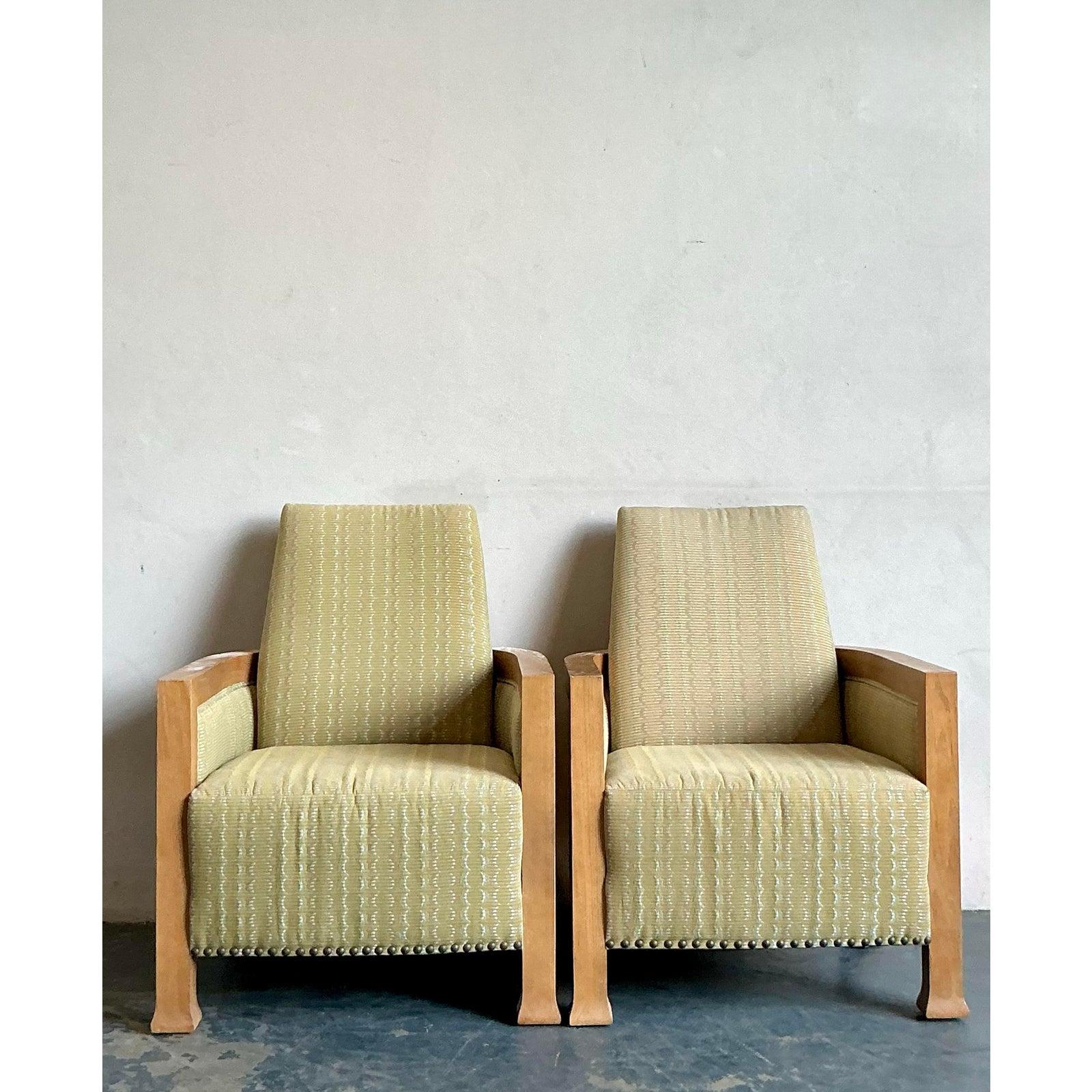 Vintage Boho Wood Frame Lounge Chairs - A Pair (20. Jahrhundert) im Angebot