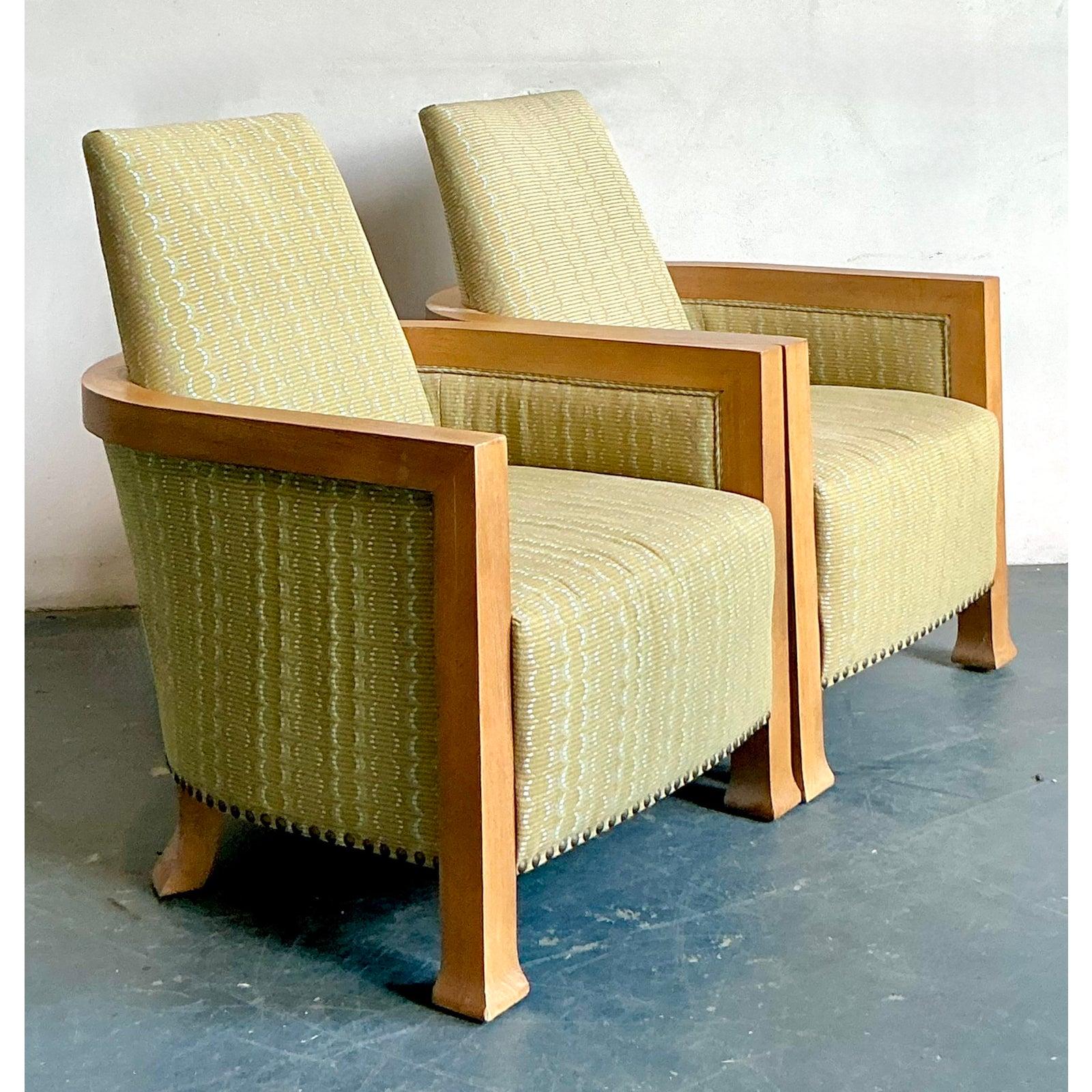 Vintage Boho Wood Frame Lounge Chairs - A Pair im Angebot 1