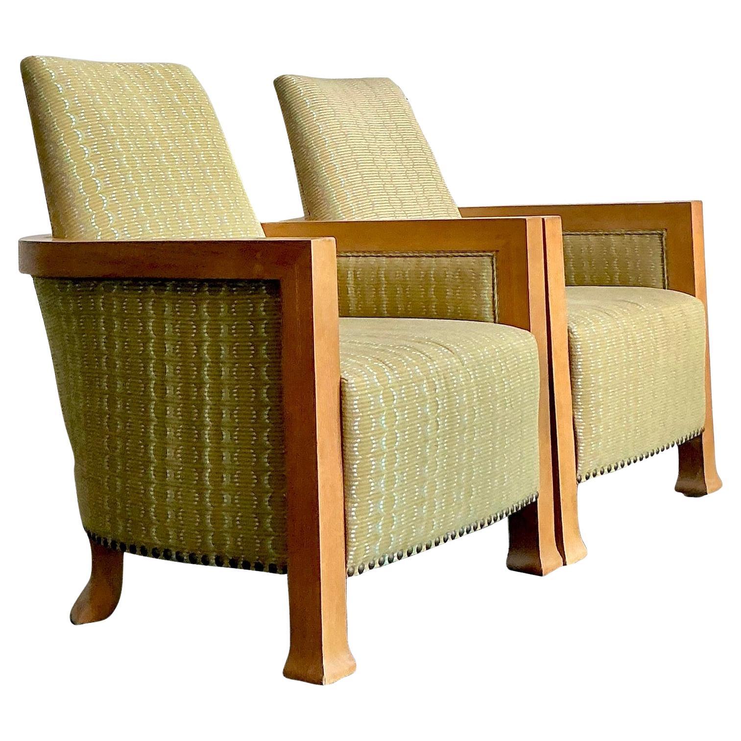 Vintage Boho Wood Frame Lounge Chairs - A Pair im Angebot