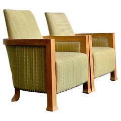 Vintage Boho Wood Frame Lounge Chairs - A Pair