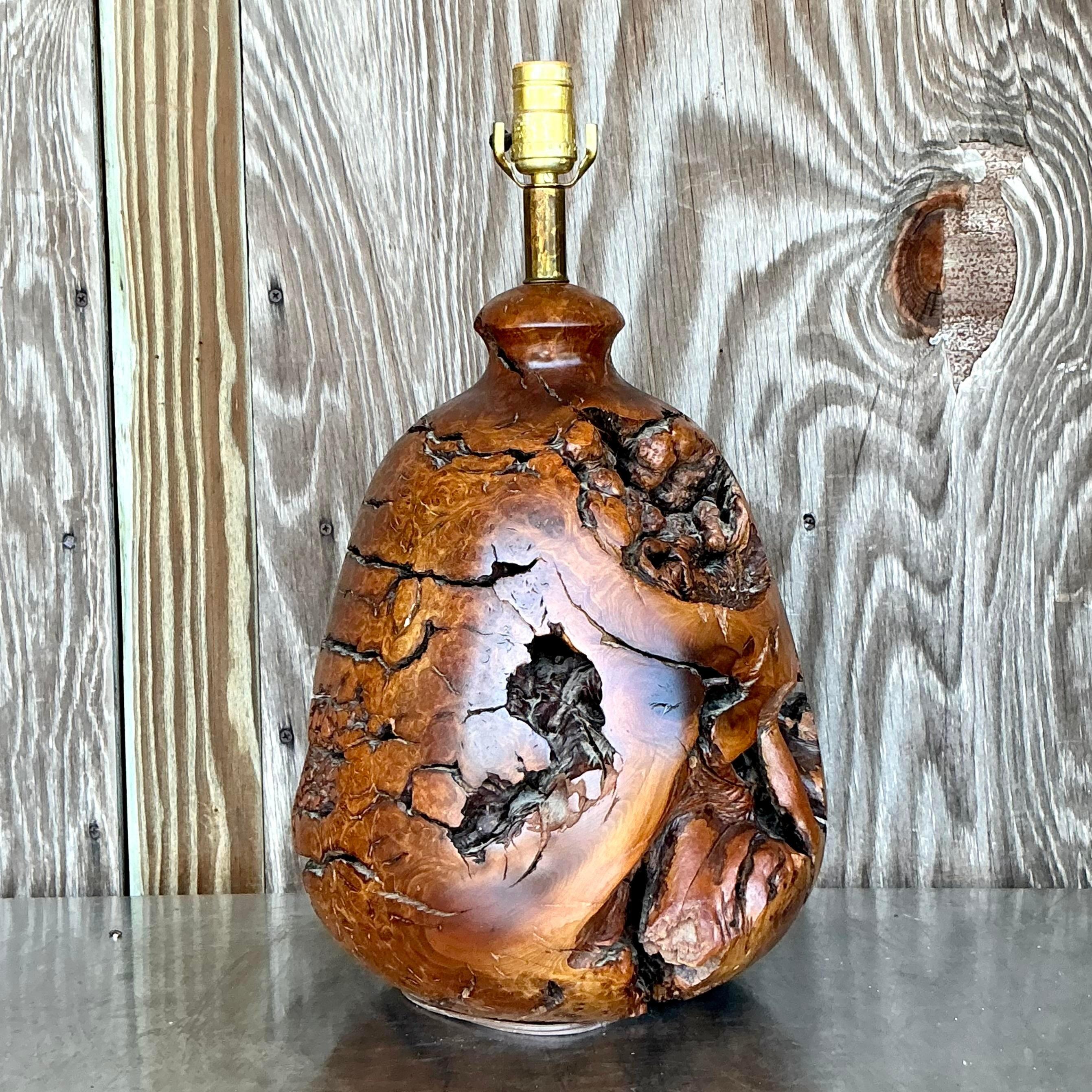 Rustic Vintage Boho Wood Knot Lamp For Sale