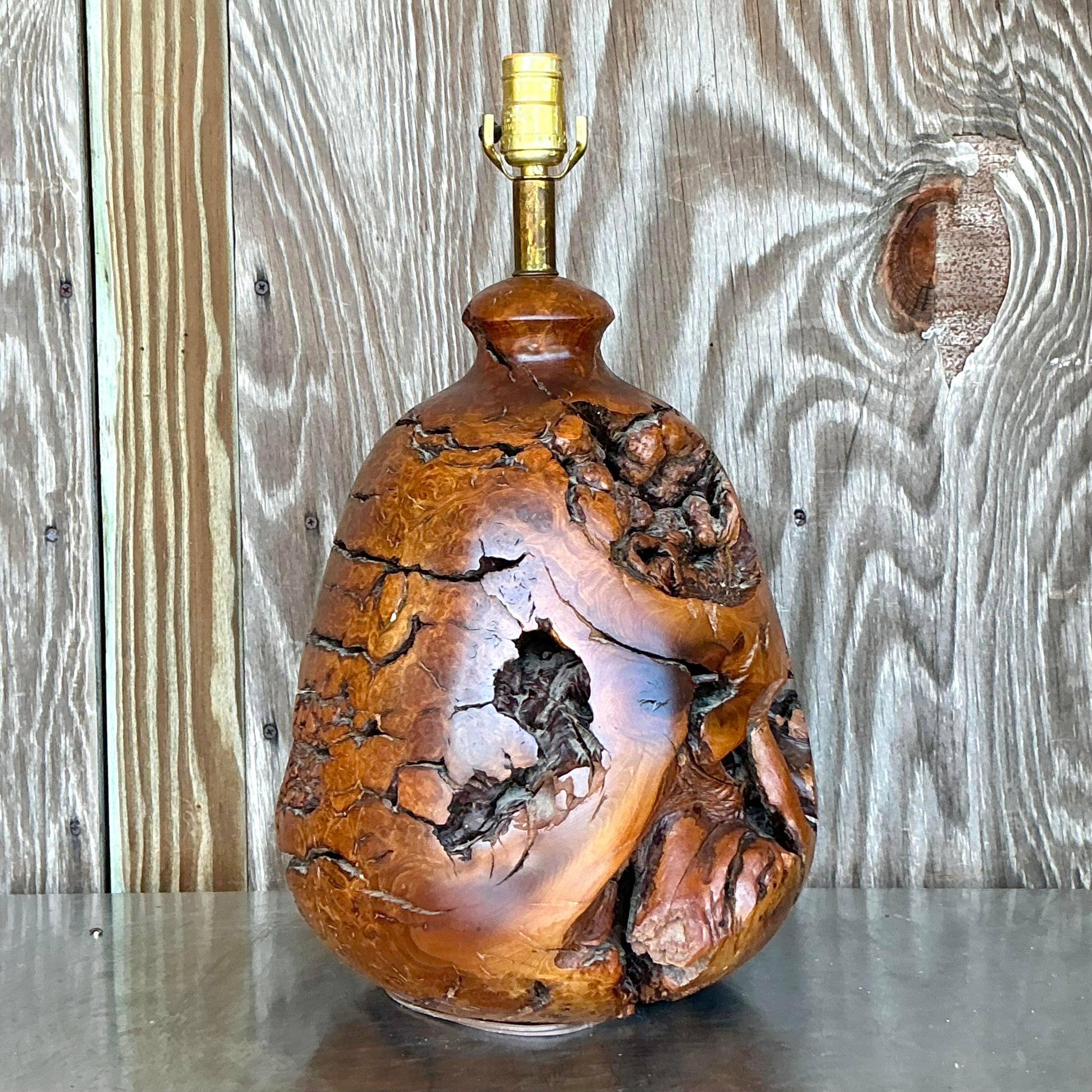 American Vintage Boho Wood Knot Lamp For Sale