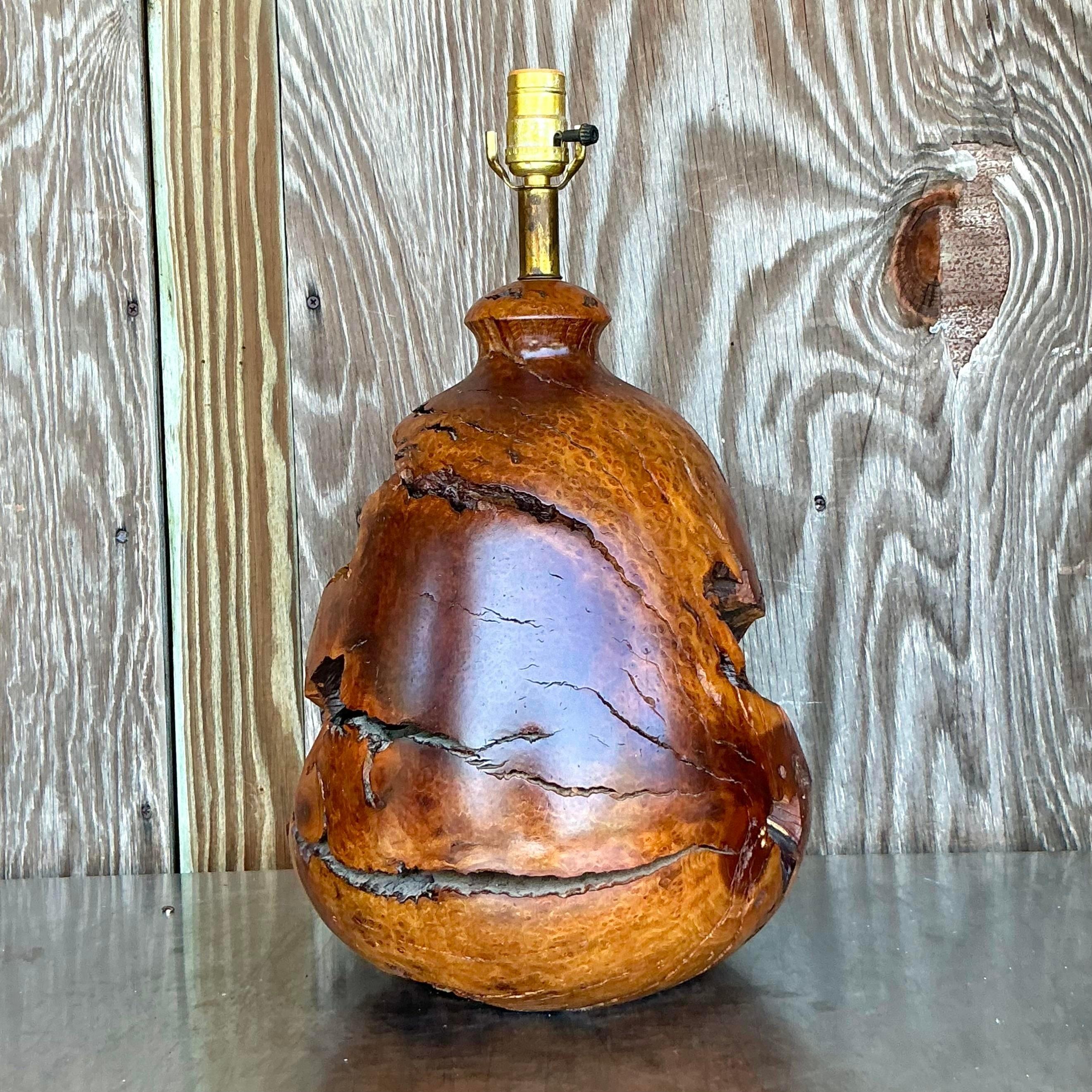 Vintage Boho Wood Knot Lamp In Good Condition For Sale In west palm beach, FL