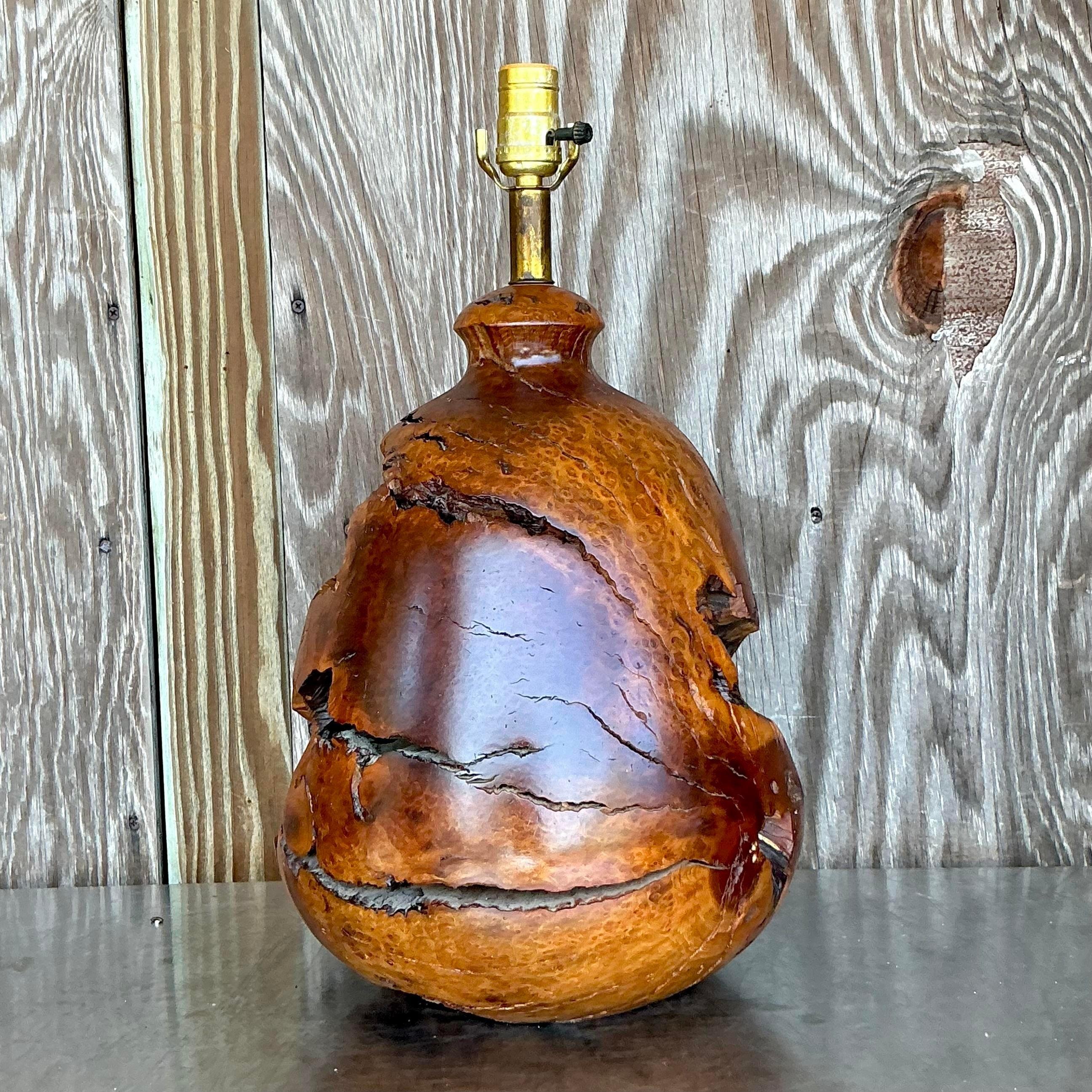 20th Century Vintage Boho Wood Knot Lamp For Sale