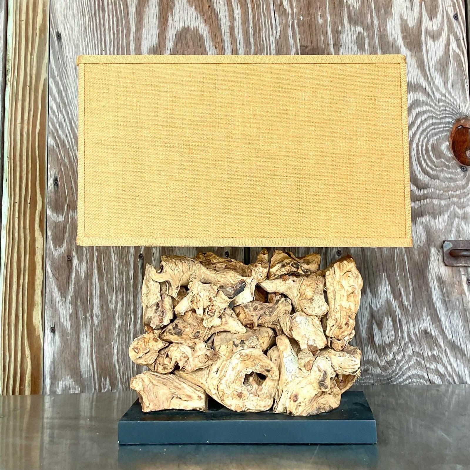 Vintage Boho Wood Knot Table Lamp In Good Condition For Sale In west palm beach, FL