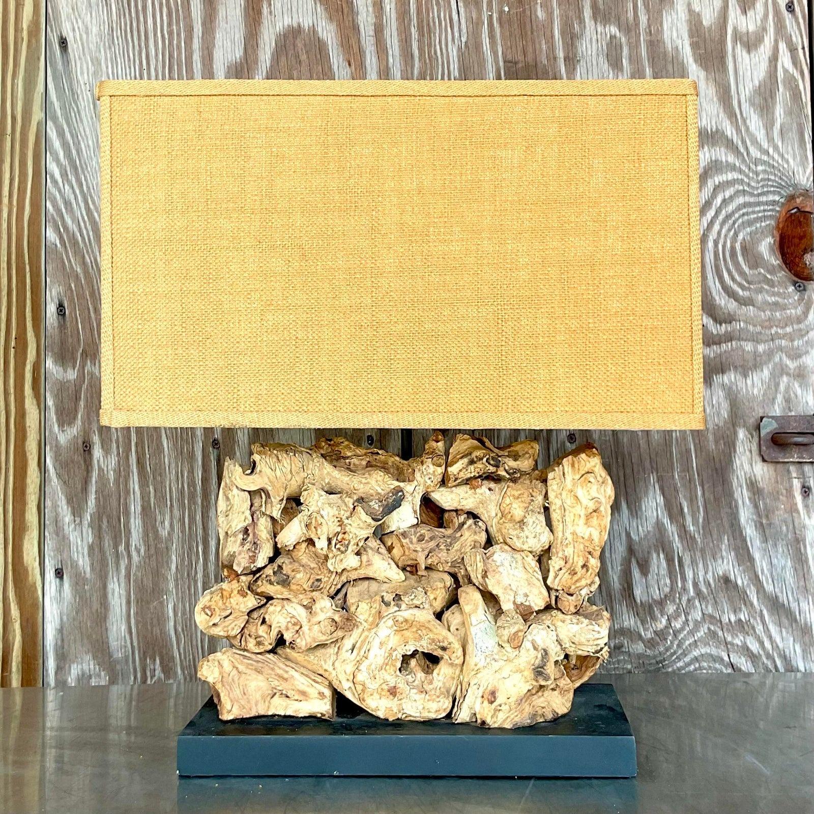 Vintage Boho Wood Knot Table Lamp For Sale 1