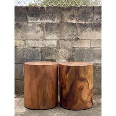 Vintage Boho Wood Stump Drink Tables, a Pair