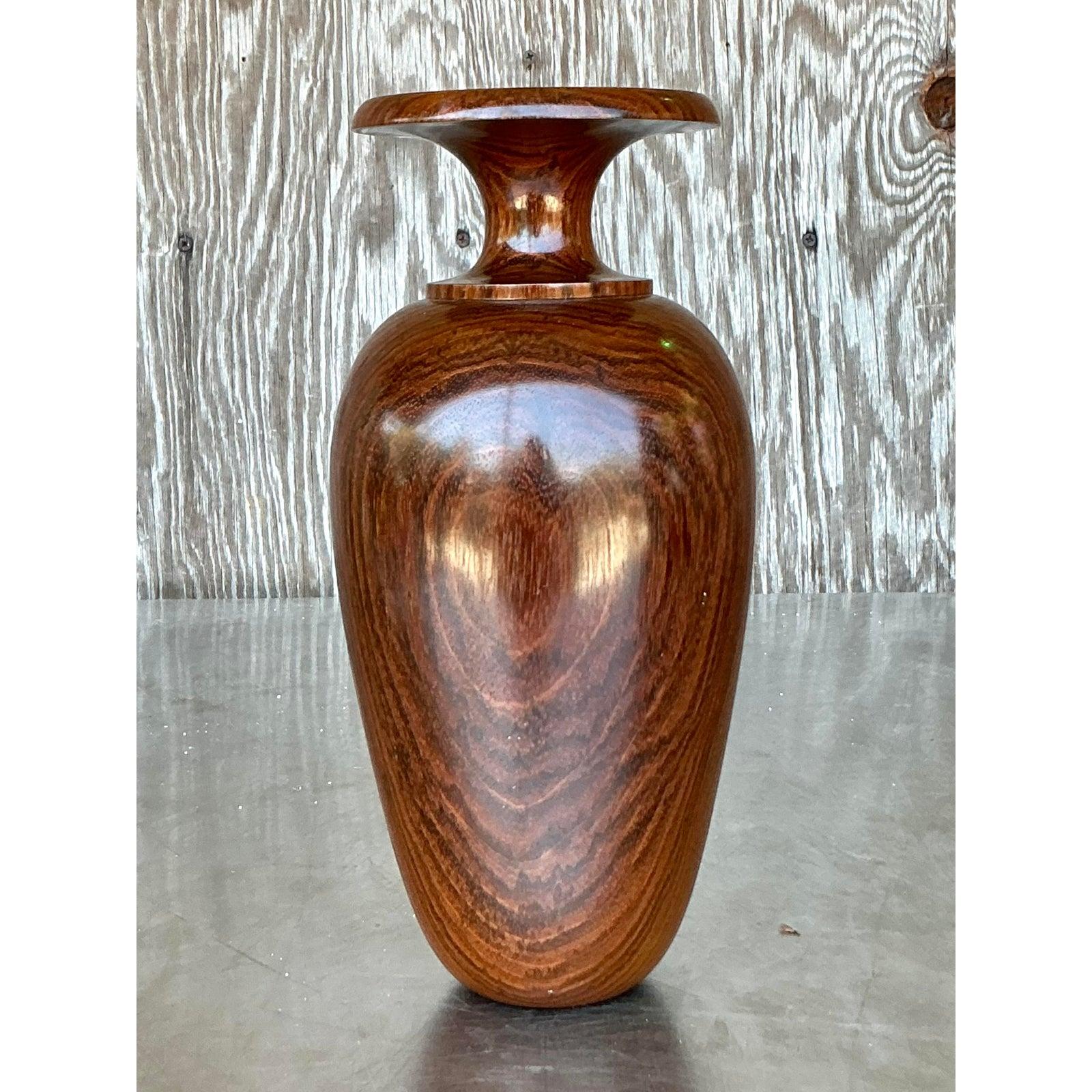 20th Century Vintage Boho Wood Turned Vase For Sale