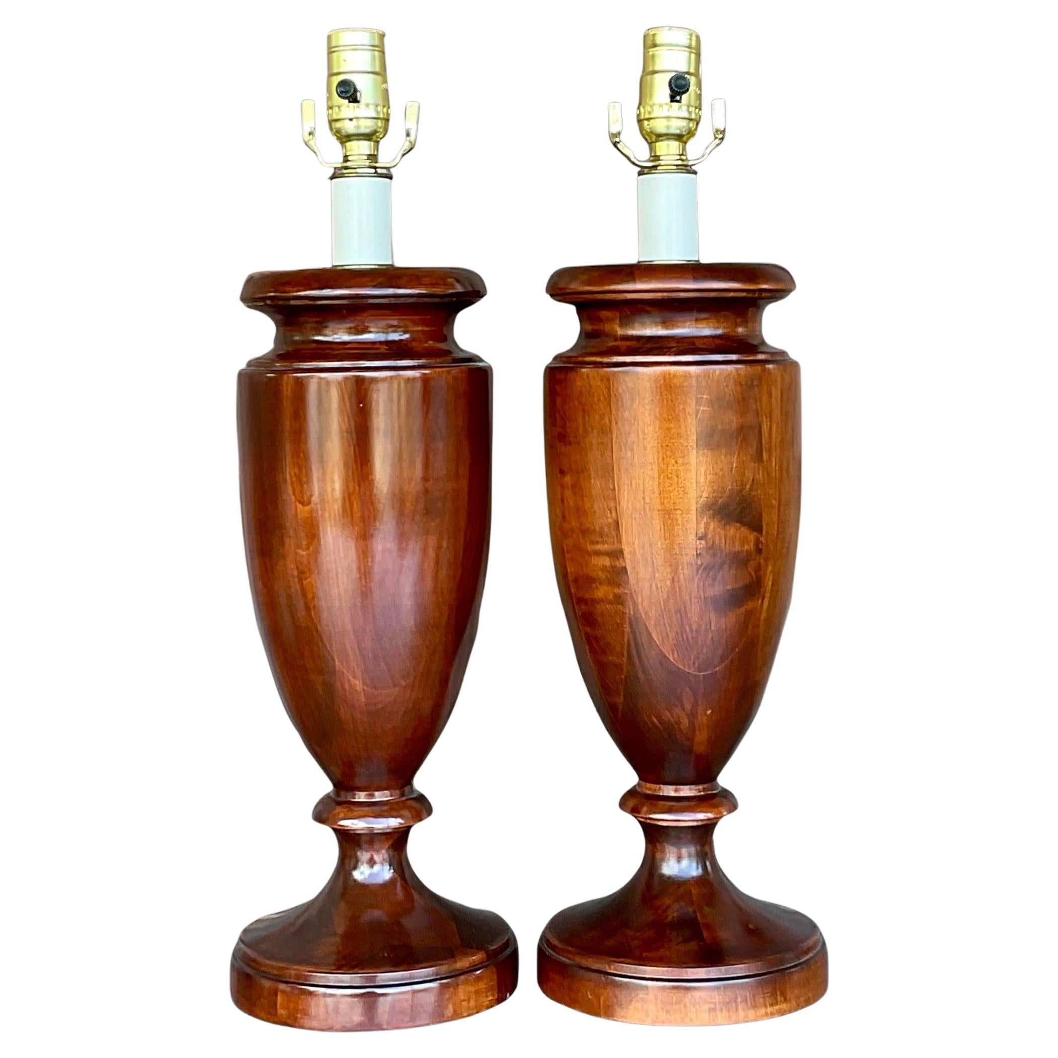 Vintage Regency Solid Wood Urn Lamps a Pair at 1stDibs