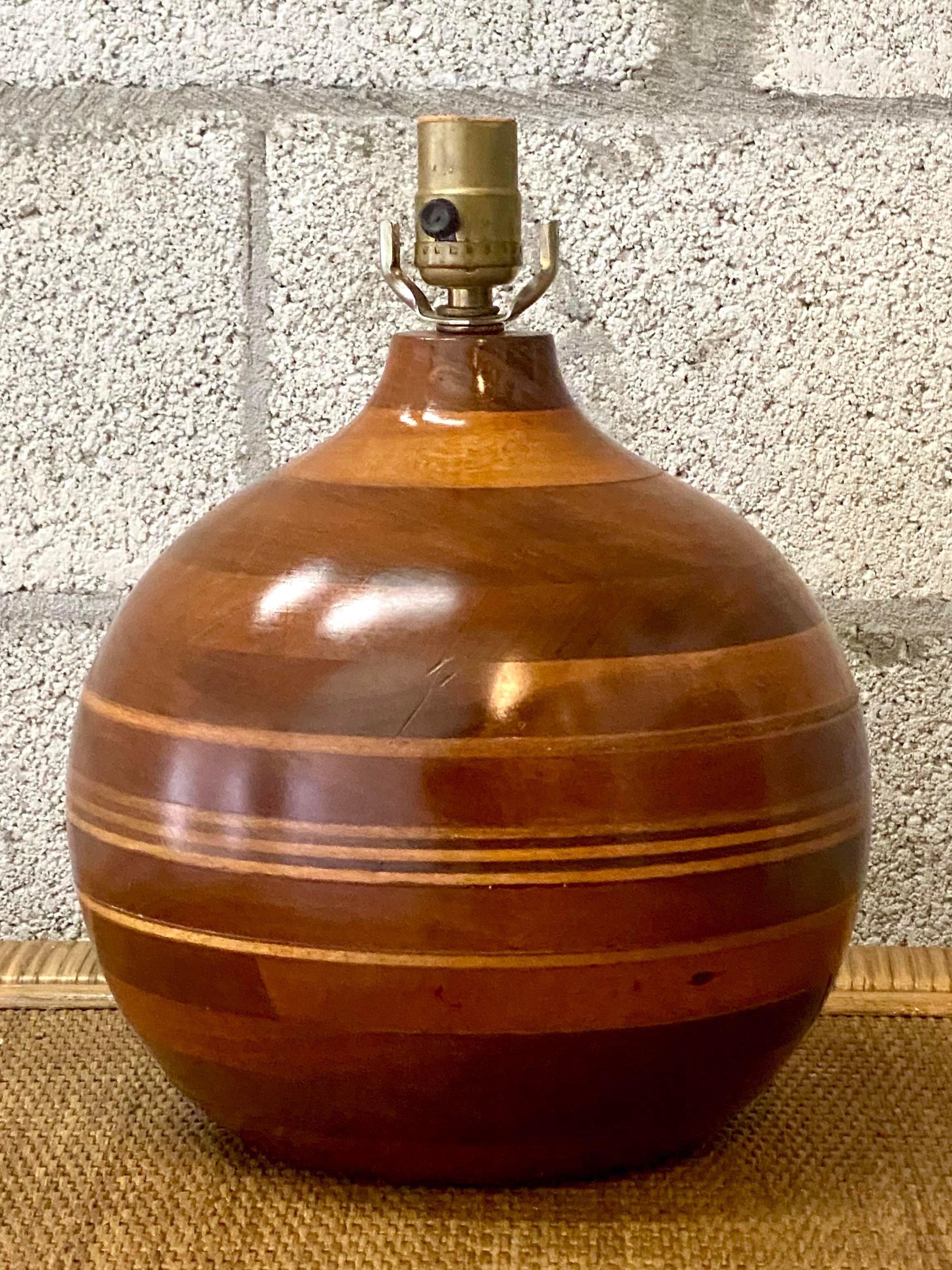 Vintage Boho Wooden Globe Table Lamp For Sale 2