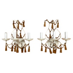 Vintage Boho Wooden Swag Light Sconce - a Pair