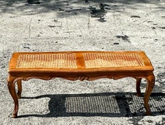 Vintage Boho Woven Cane Bench