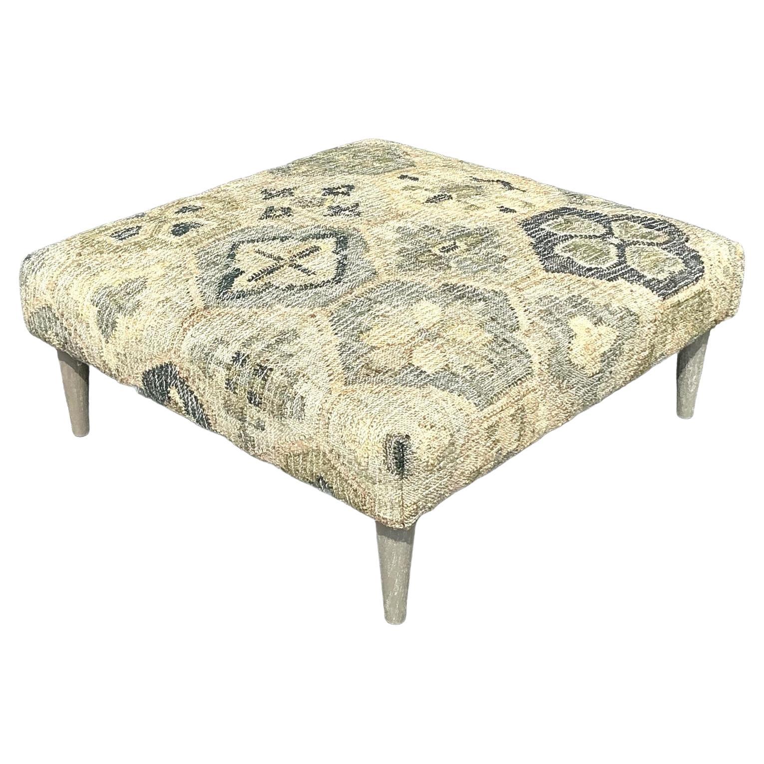 Vintage Boho Woven Kilim Style Ottoman