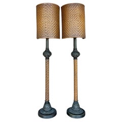 Lampade portacandele vintage in pelle intrecciata Boho - una coppia