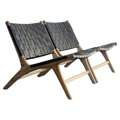 Vintage Boho Woven Leather Lounge Chairs - A Pair Vintage Boho Woven Leather Lounge Chairs - A Pair