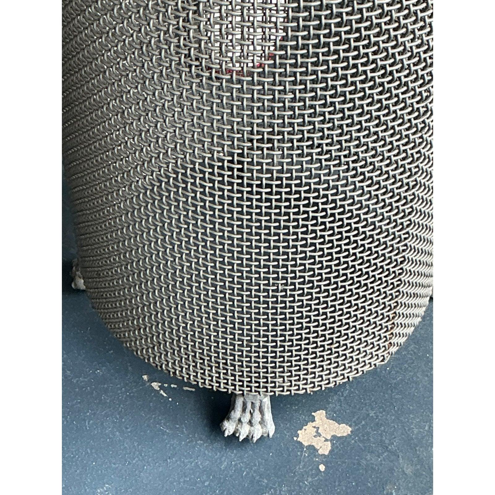 Minimalist Vintage Boho Woven Metal Pedestal For Sale