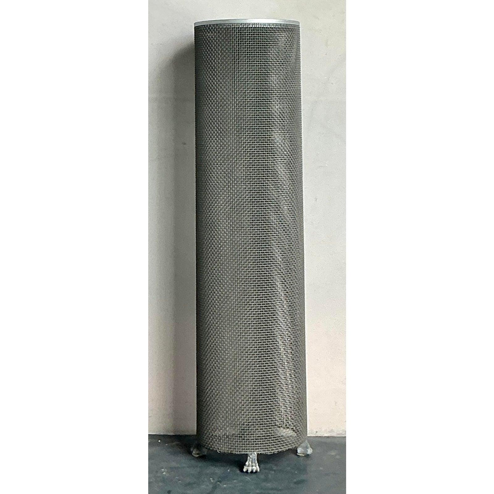 American Vintage Boho Woven Metal Pedestal For Sale