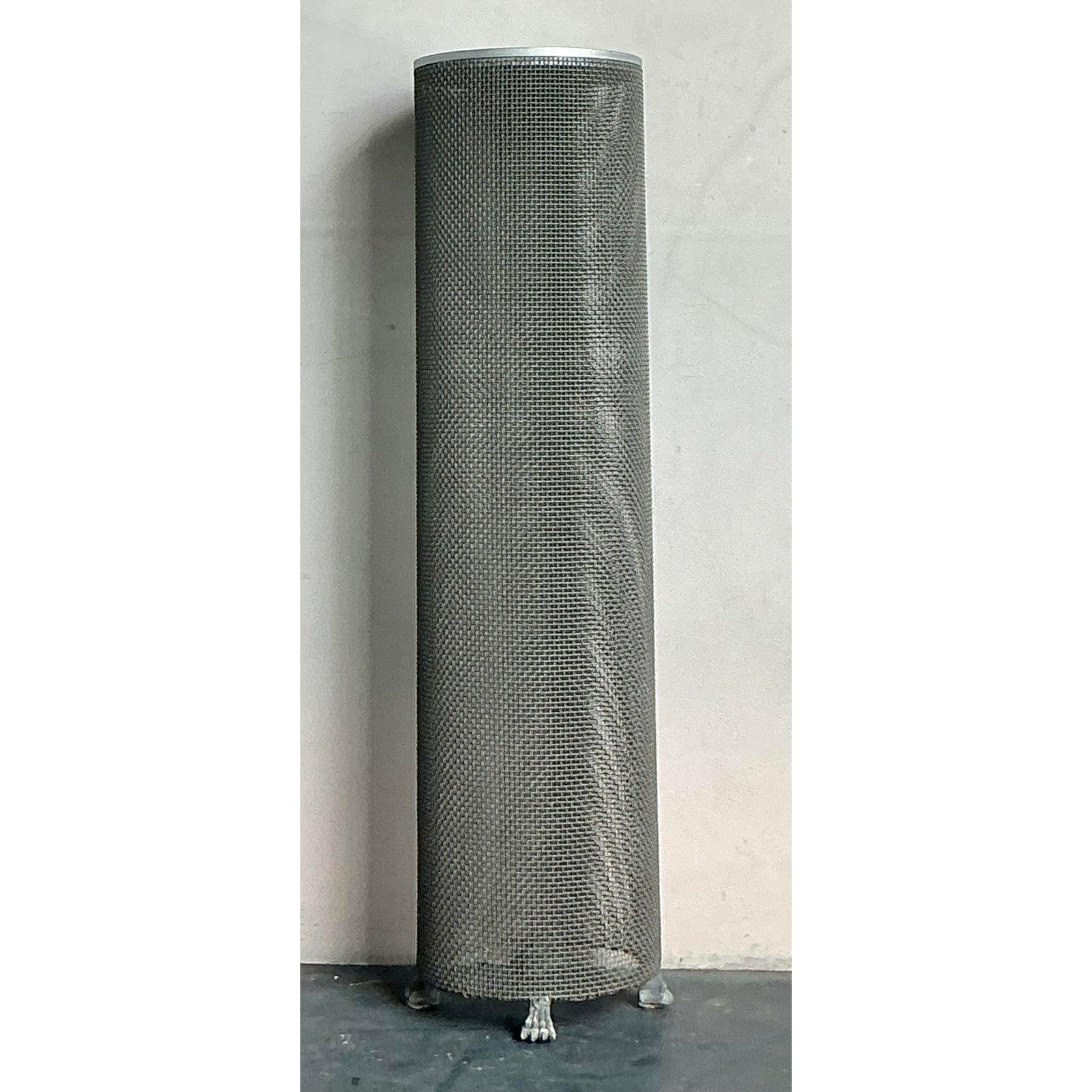Vintage Boho Woven Metal Pedestal In Good Condition For Sale In West Palm Beach, FL