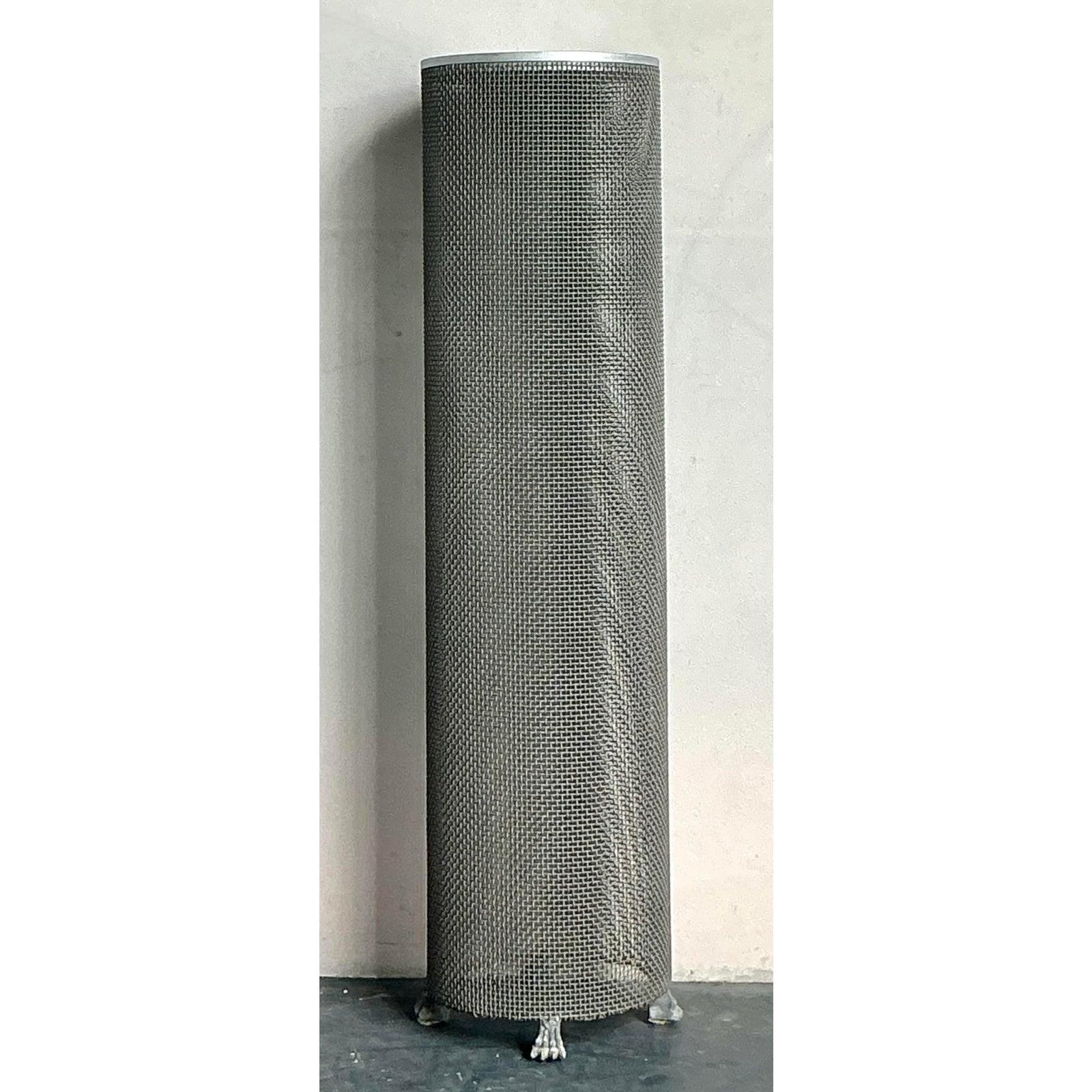 Vintage Boho Woven Metal Pedestal For Sale 1