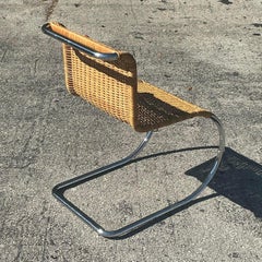 Vintage Boho Woven Rattan and Chrome Lounge Chair