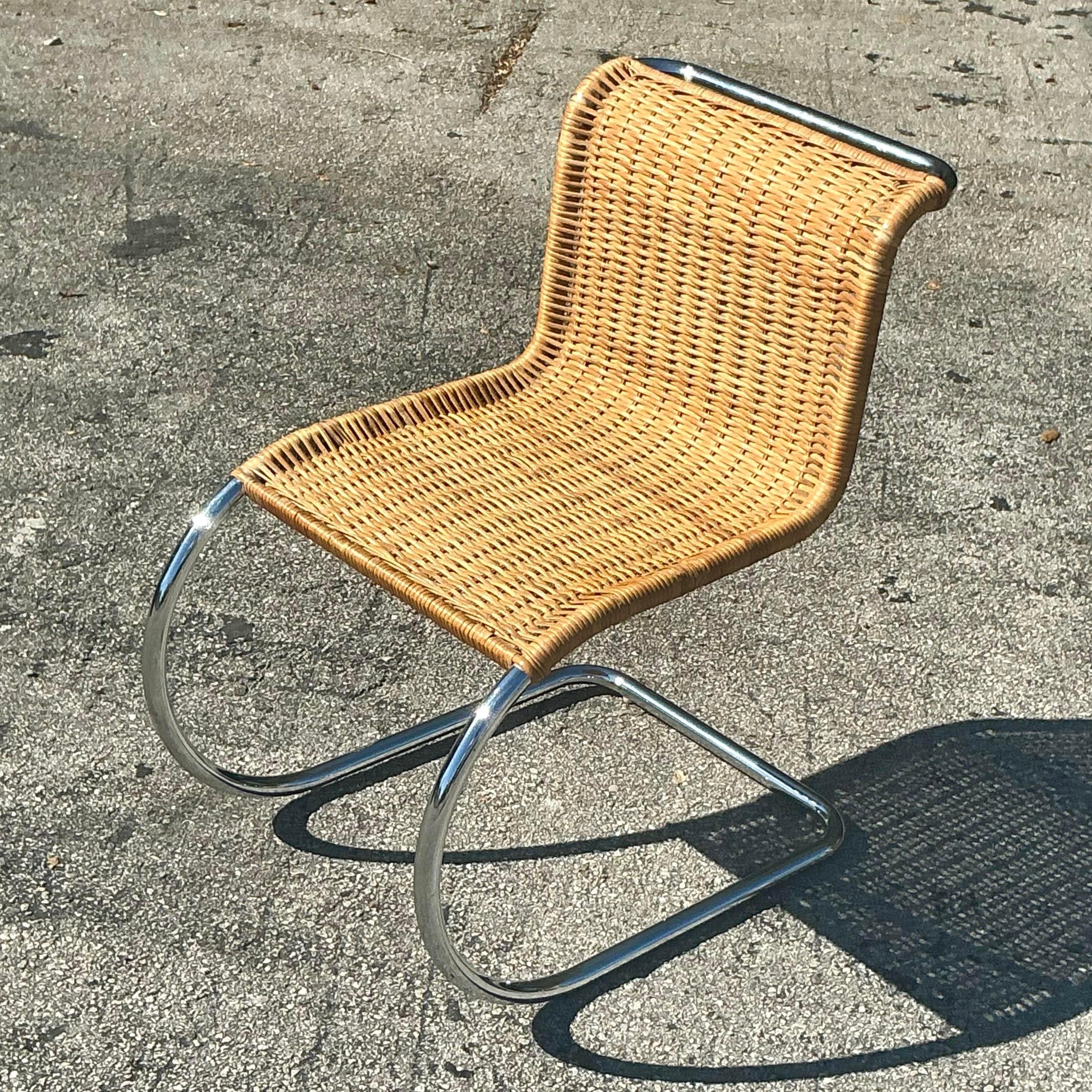 Philippine Vintage Boho Woven Rattan and Chrome Lounge Chair