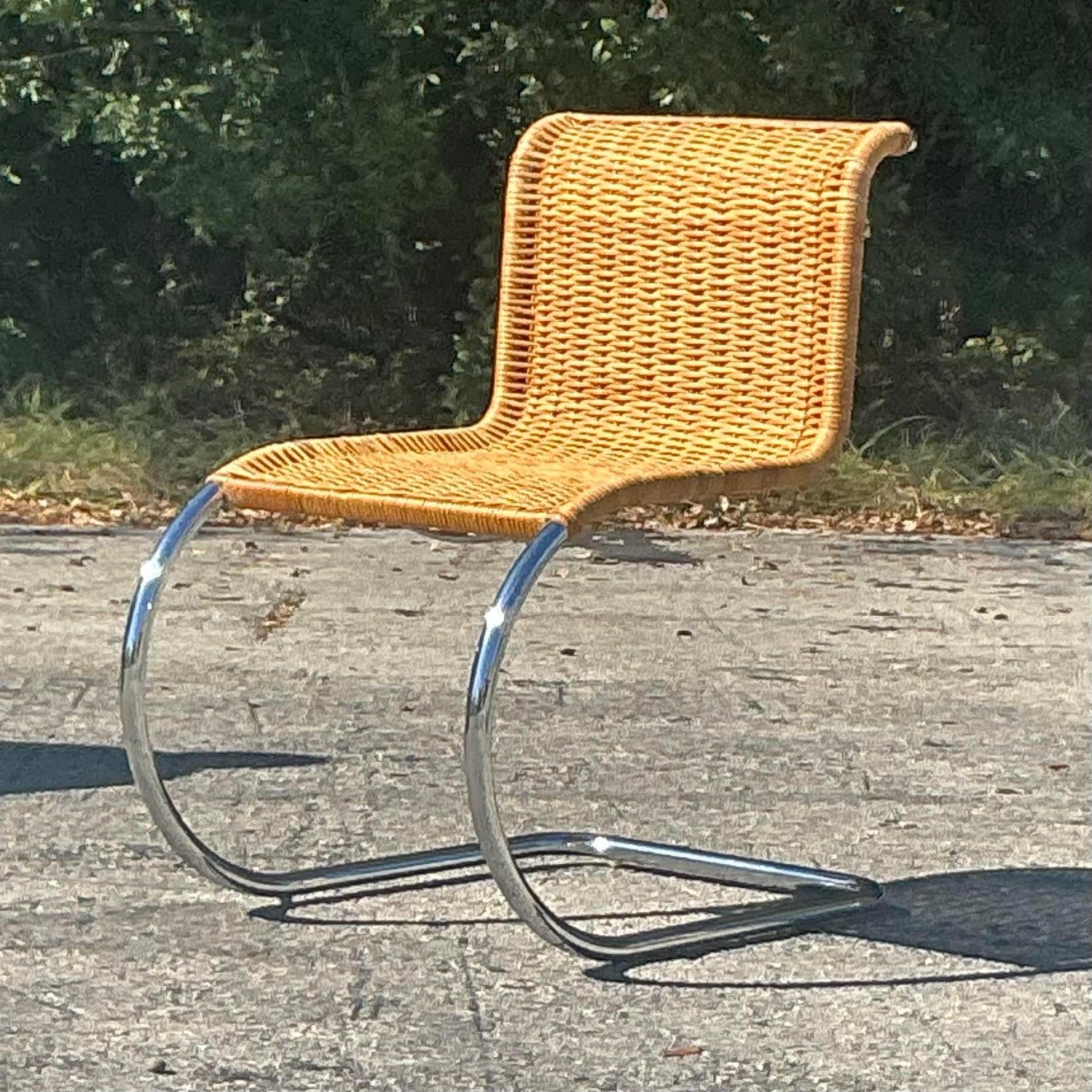 Vintage Boho Woven Rattan and Chrome Lounge Chair 1