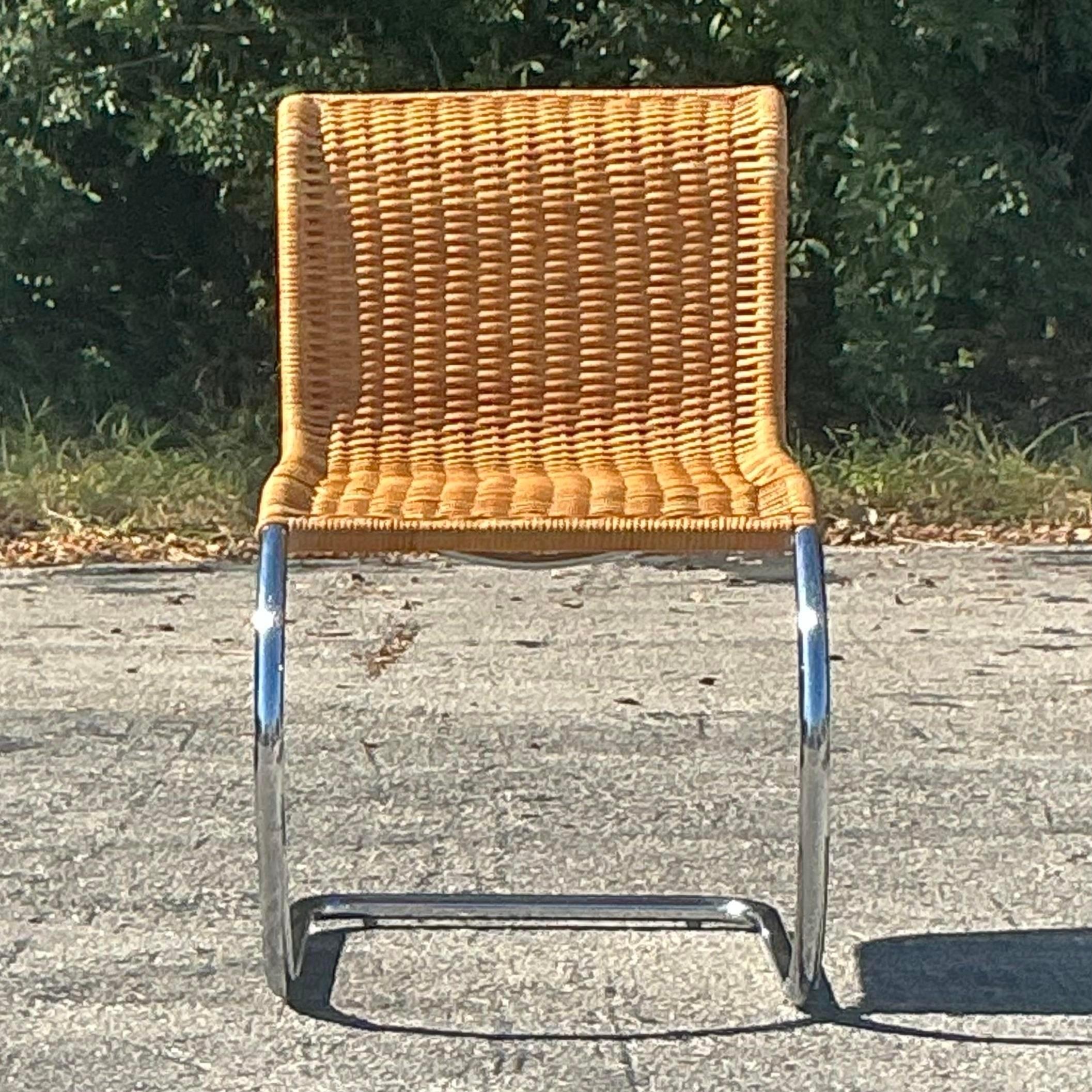 Vintage Boho Woven Rattan and Chrome Lounge Chair 2