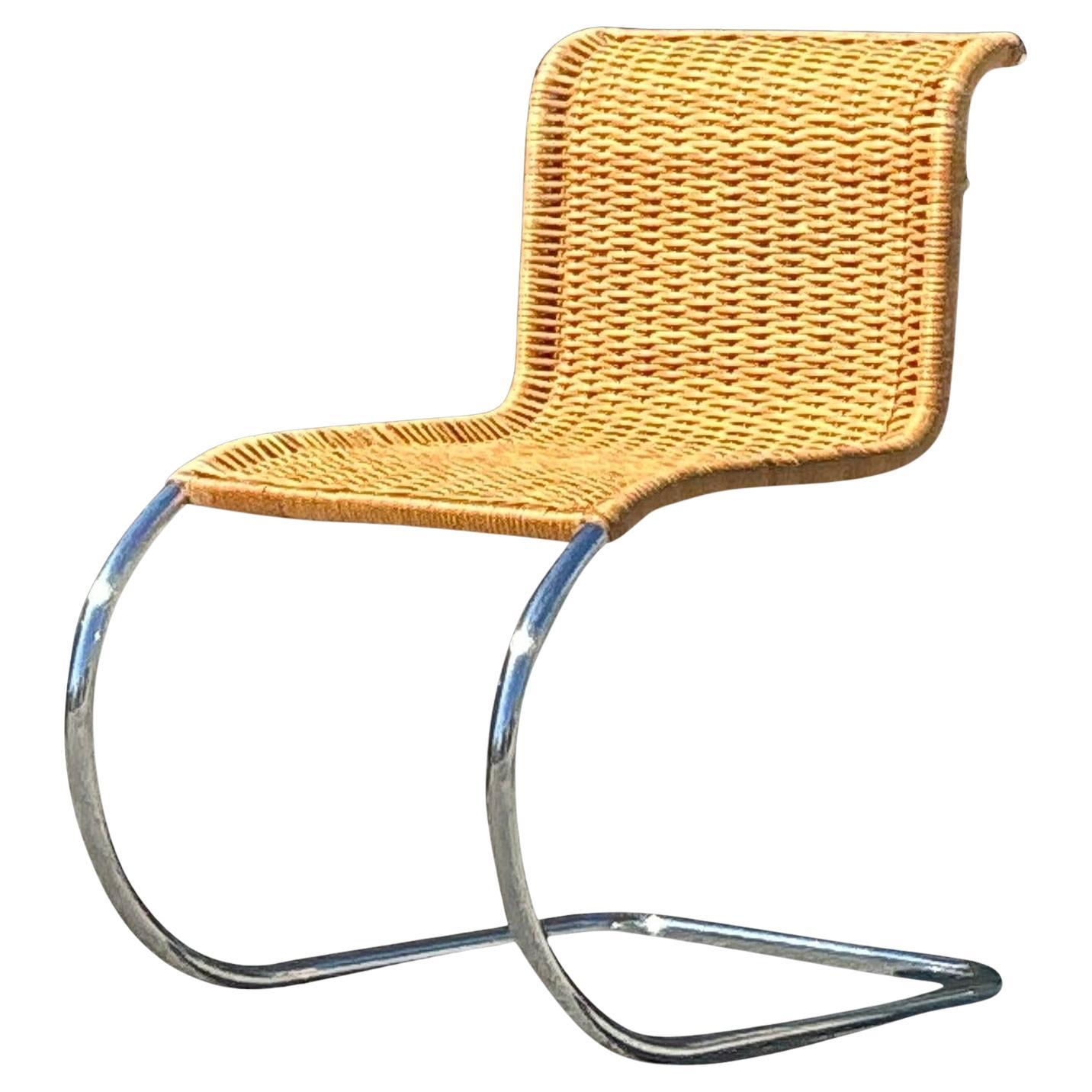 Vintage Boho Woven Rattan and Chrome Lounge Chair