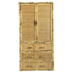 Vintage Boho Woven Rattan Armoire