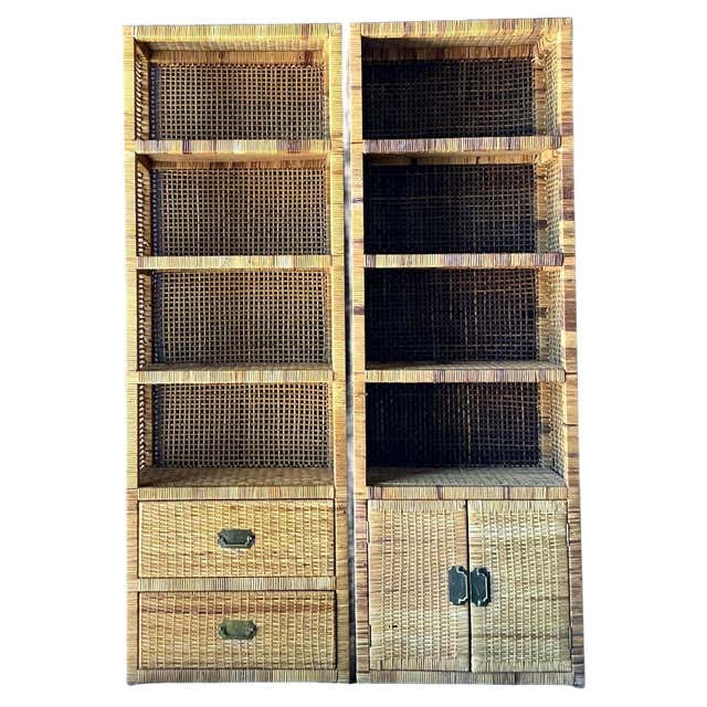 Pair of Rattan Bookshelf – 1980s For Sale at 1stDibs