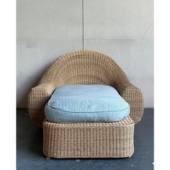 Chaise longue vintage de ratán tejido boho según Michael Taylor