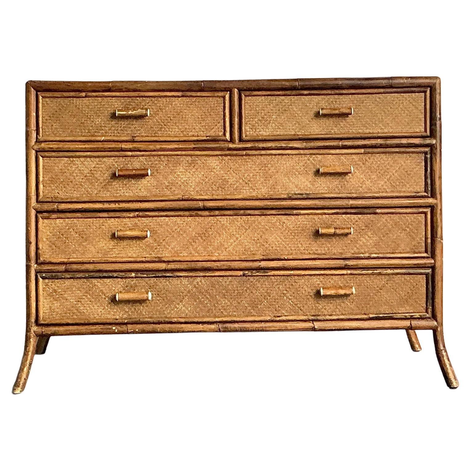 Cassettiera in rattan intrecciato Vintage By