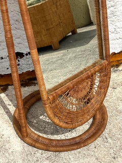 Vintage Boho Woven Rattan Cheval Floor Mirror