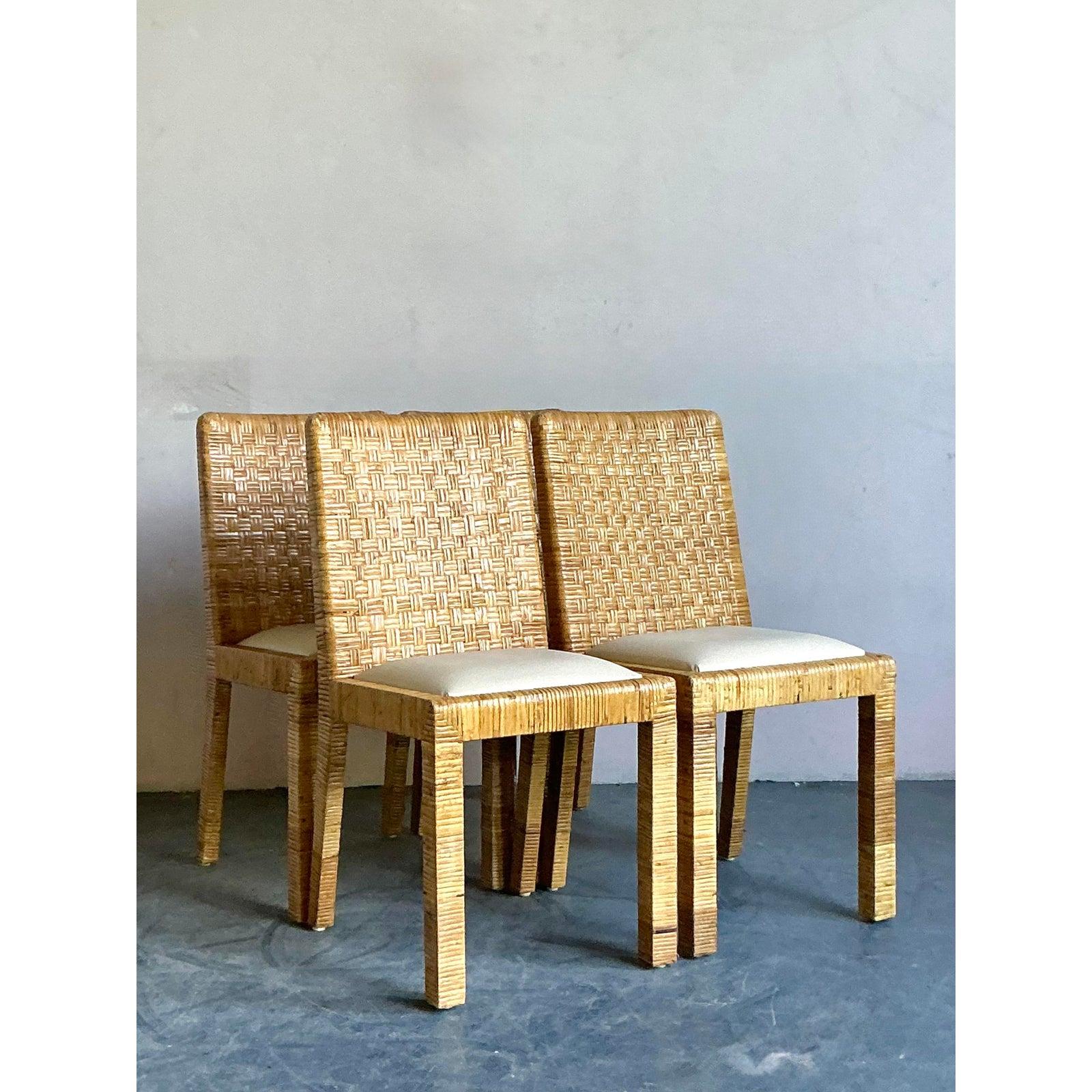 Philippine Vintage Boho Woven Rattan Dining Chairs - Set of 4 For Sale