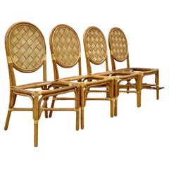Vintage Boho Woven Rattan Dining Chairs - Set of 4
