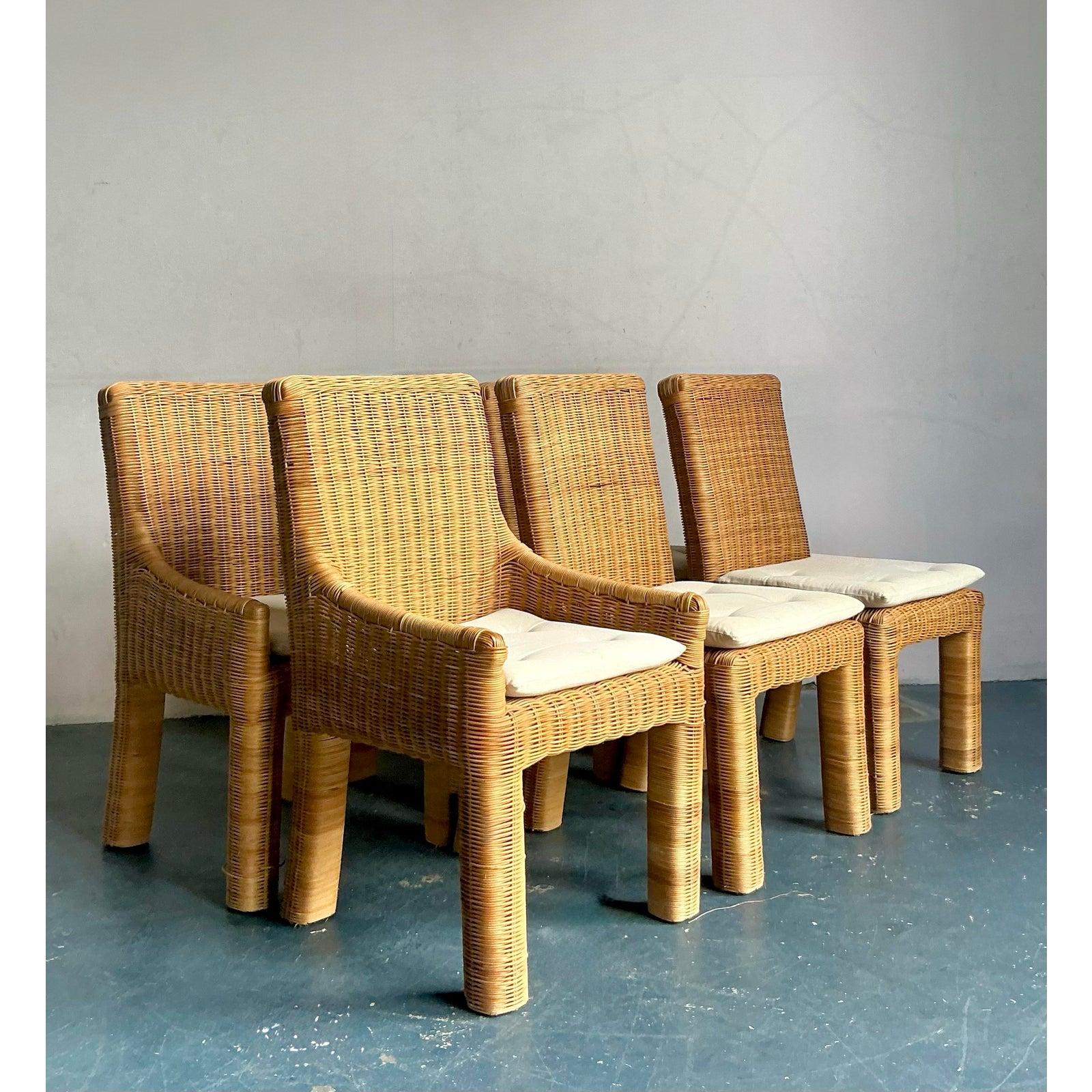 Vintage Boho-Esszimmerstühle aus gewebtem Rattan, 6er-Set (Philippinisch) im Angebot