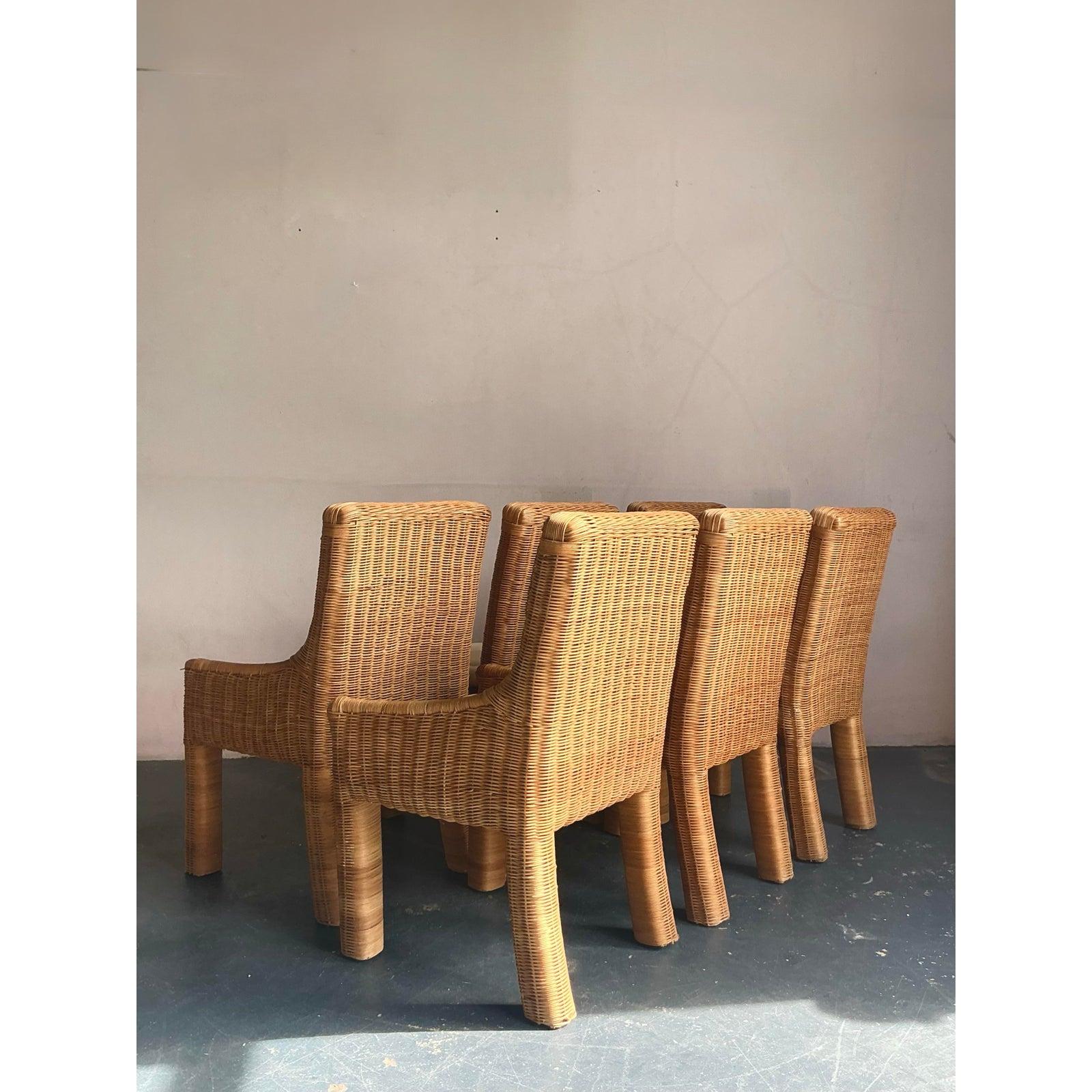 Vintage Boho-Esszimmerstühle aus gewebtem Rattan, 6er-Set im Angebot 1
