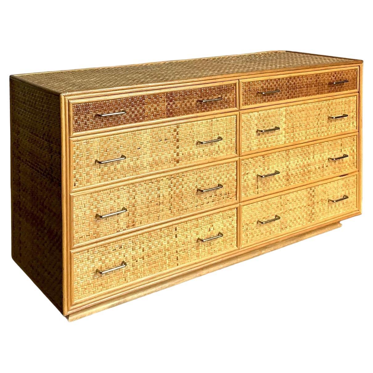 Vintage Boho gewebt Rattan Kommode