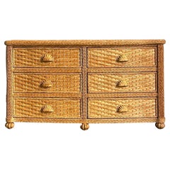 Cassettone vintage in rattan intrecciato Boho