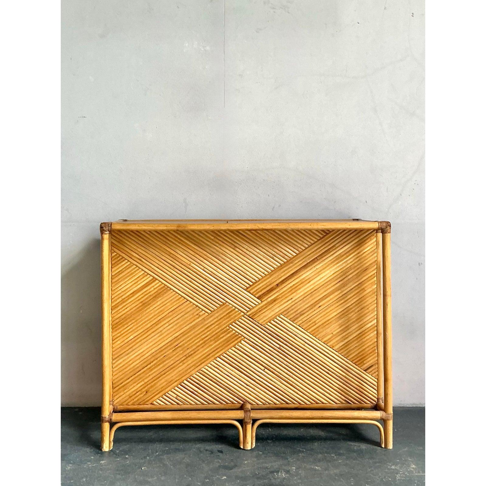 American Vintage Boho Woven Rattan Dry Bar For Sale