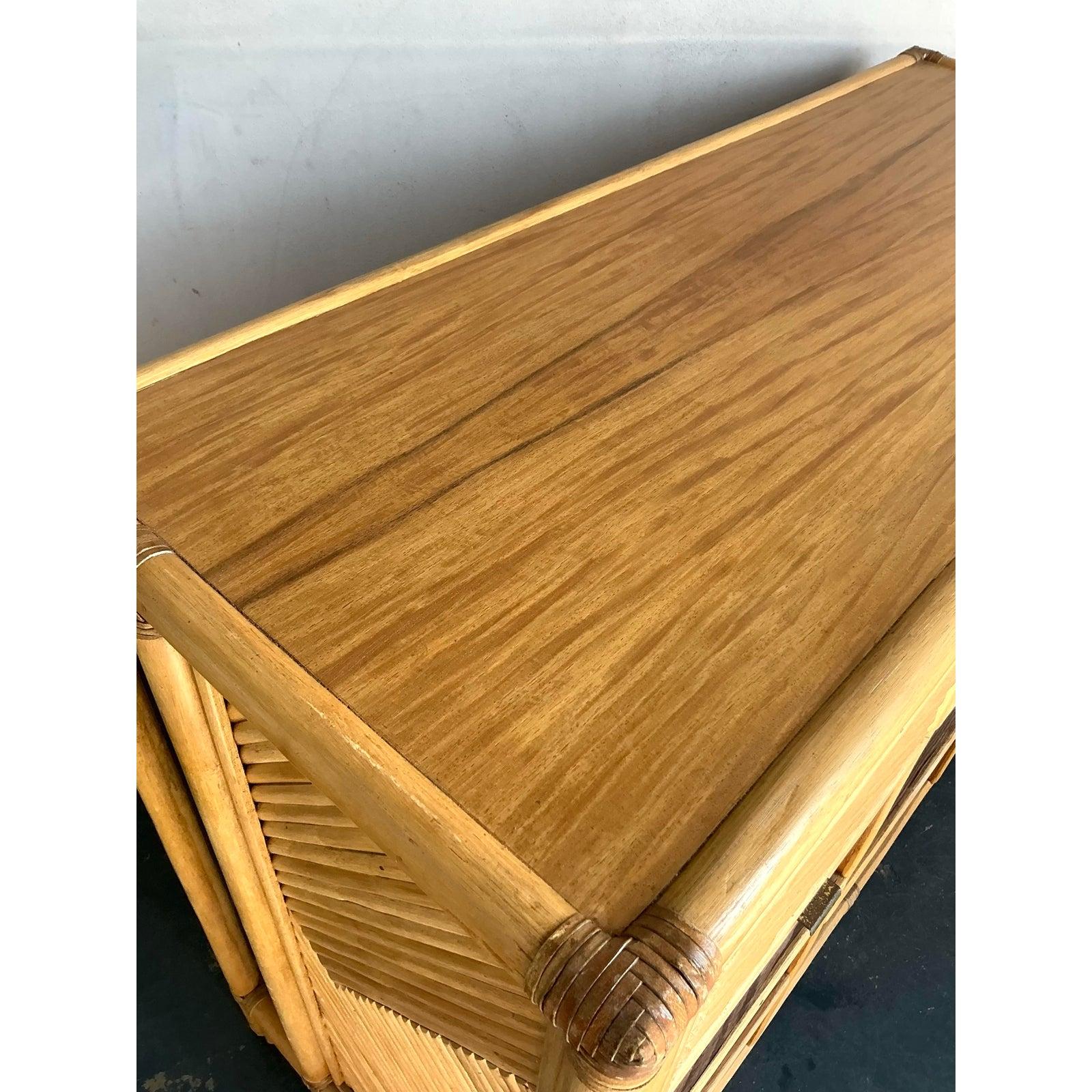 Vintage Boho Woven Rattan Dry Bar In Good Condition For Sale In West Palm Beach, FL