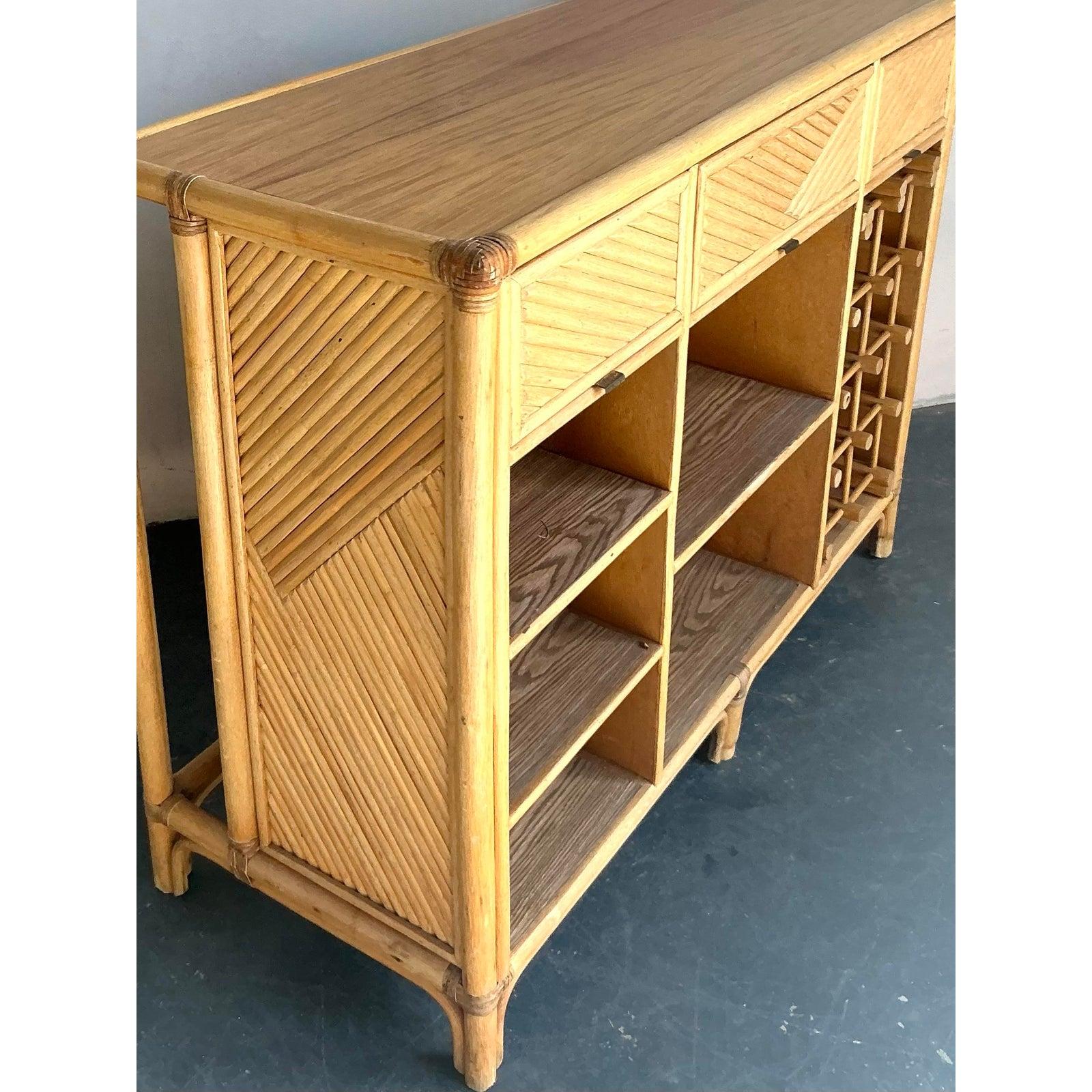 20th Century Vintage Boho Woven Rattan Dry Bar For Sale