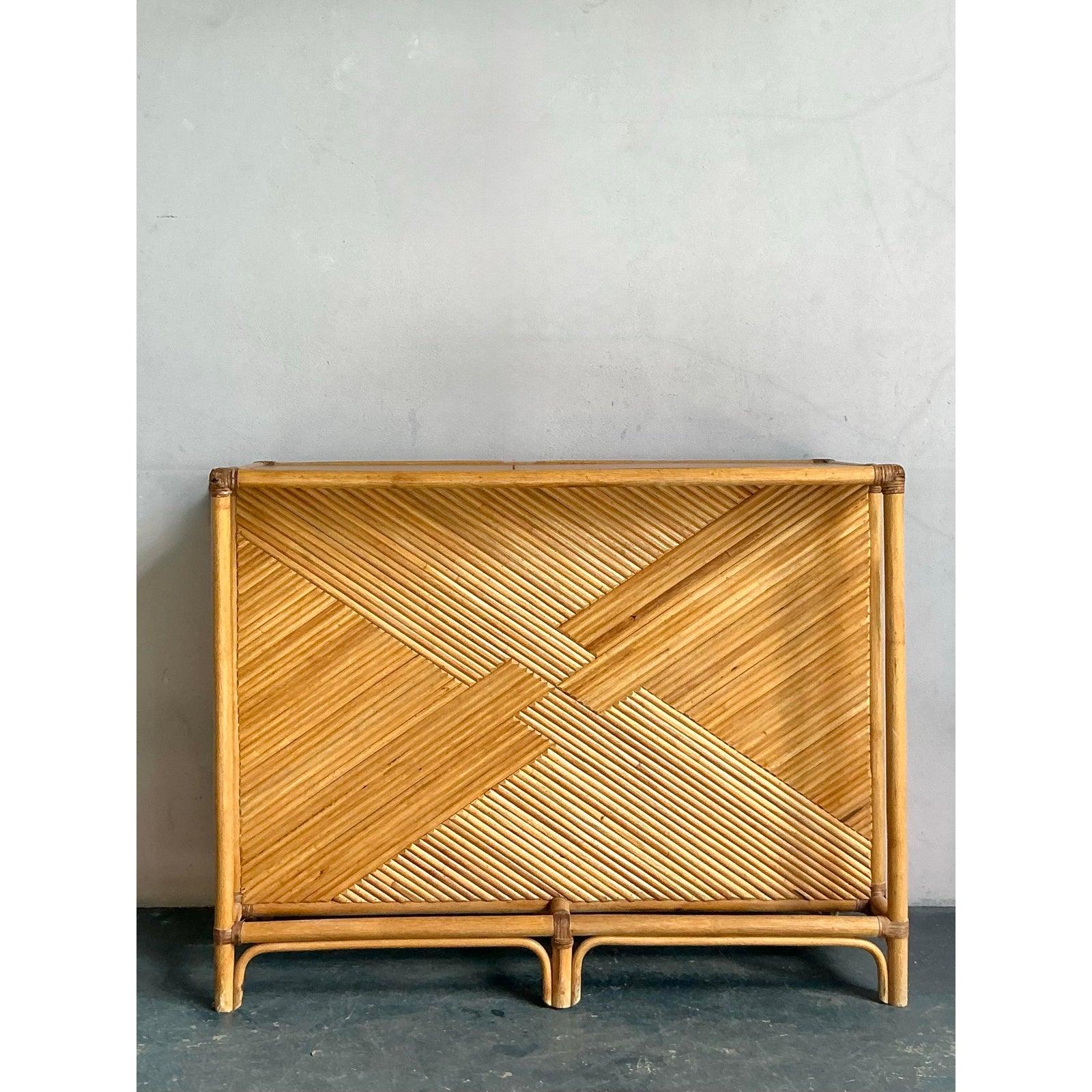 Vintage Boho Woven Rattan Dry Bar For Sale 1
