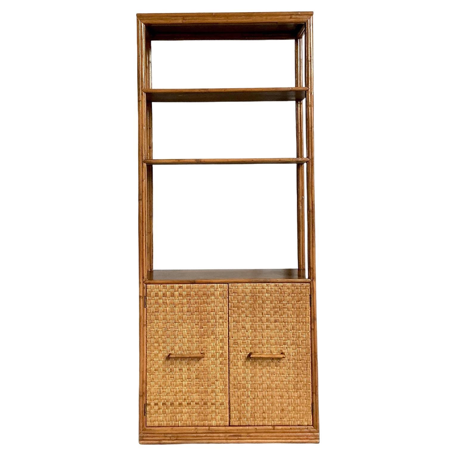 Vintage Boho Woven Rattan Etagere