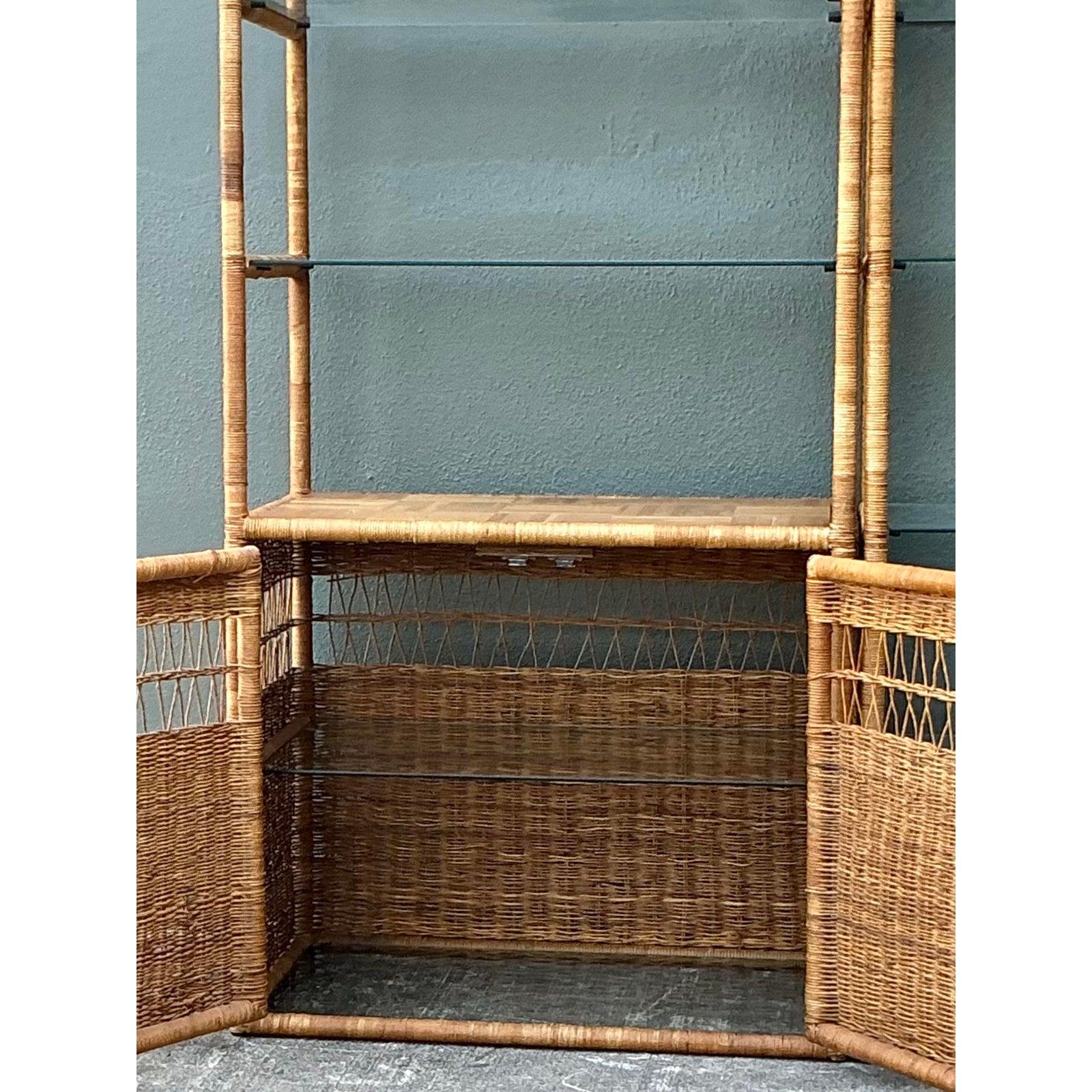 Estantería Vintage Boho de Ratán Tejido - Set de 3 en venta 5